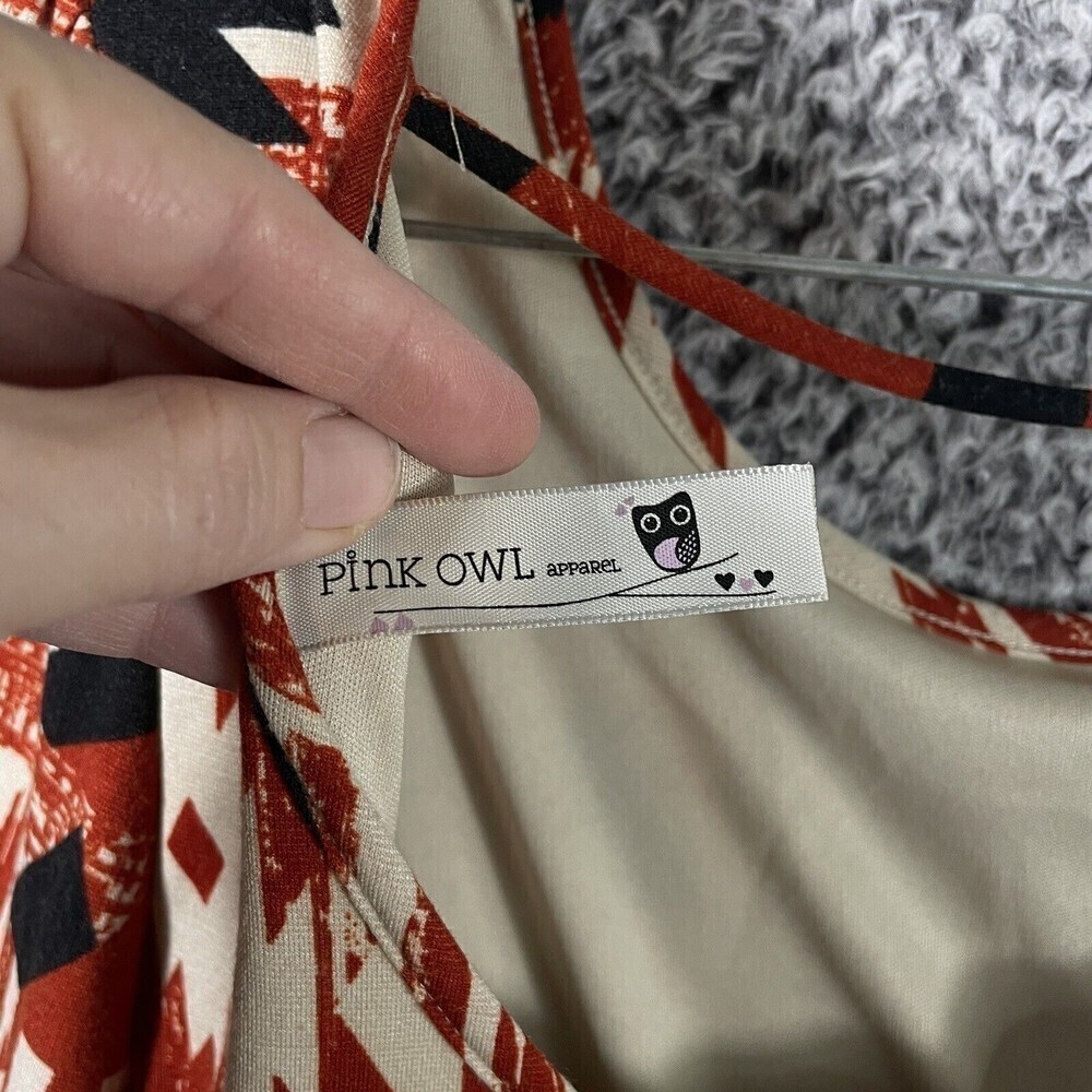 PINK Owl Dress Aztec Orange Beige Black Lined Women’s Large 3/4 Sleeve - Picture 6 of 7